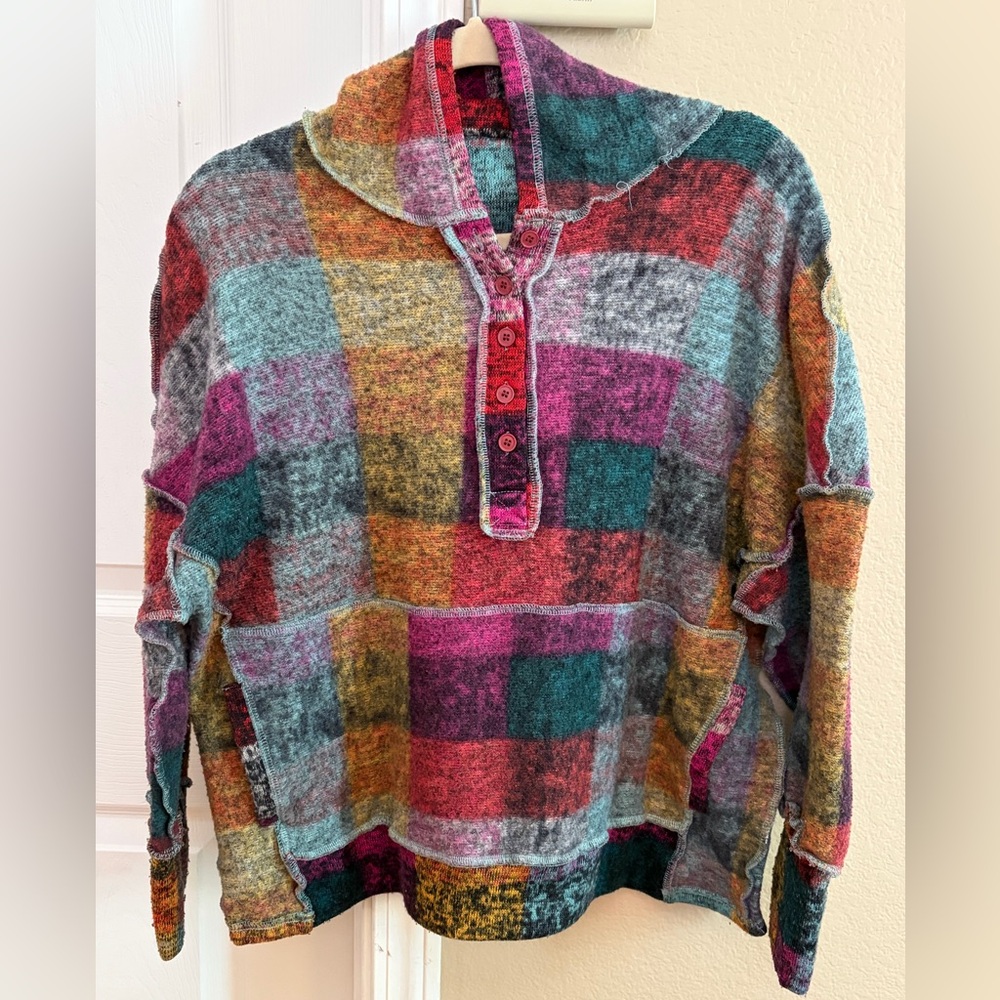 Colorful Inside-out Plaid Button-Up Sweater